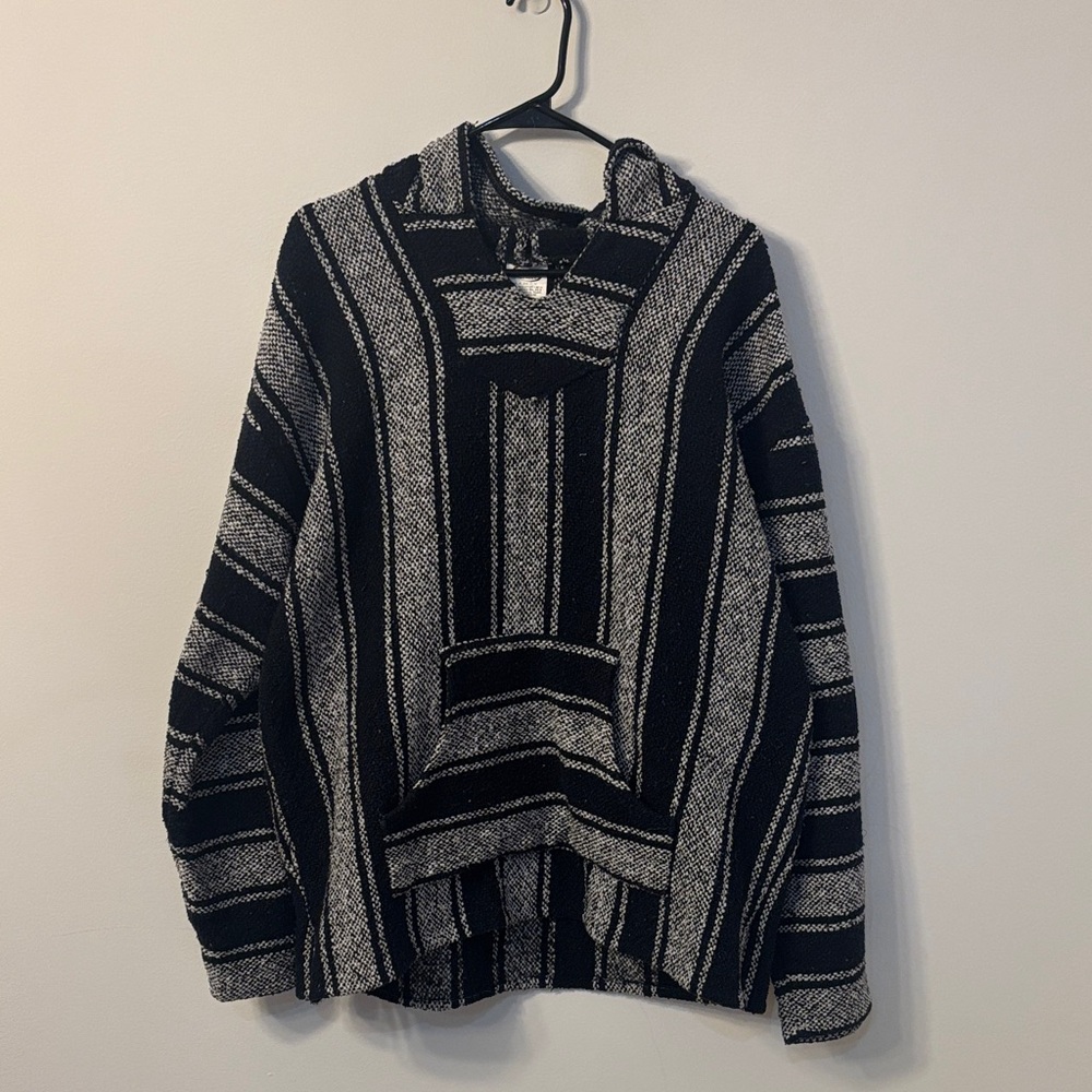 Striped Baja “Drug Rug” Hoodie in Black and Cream